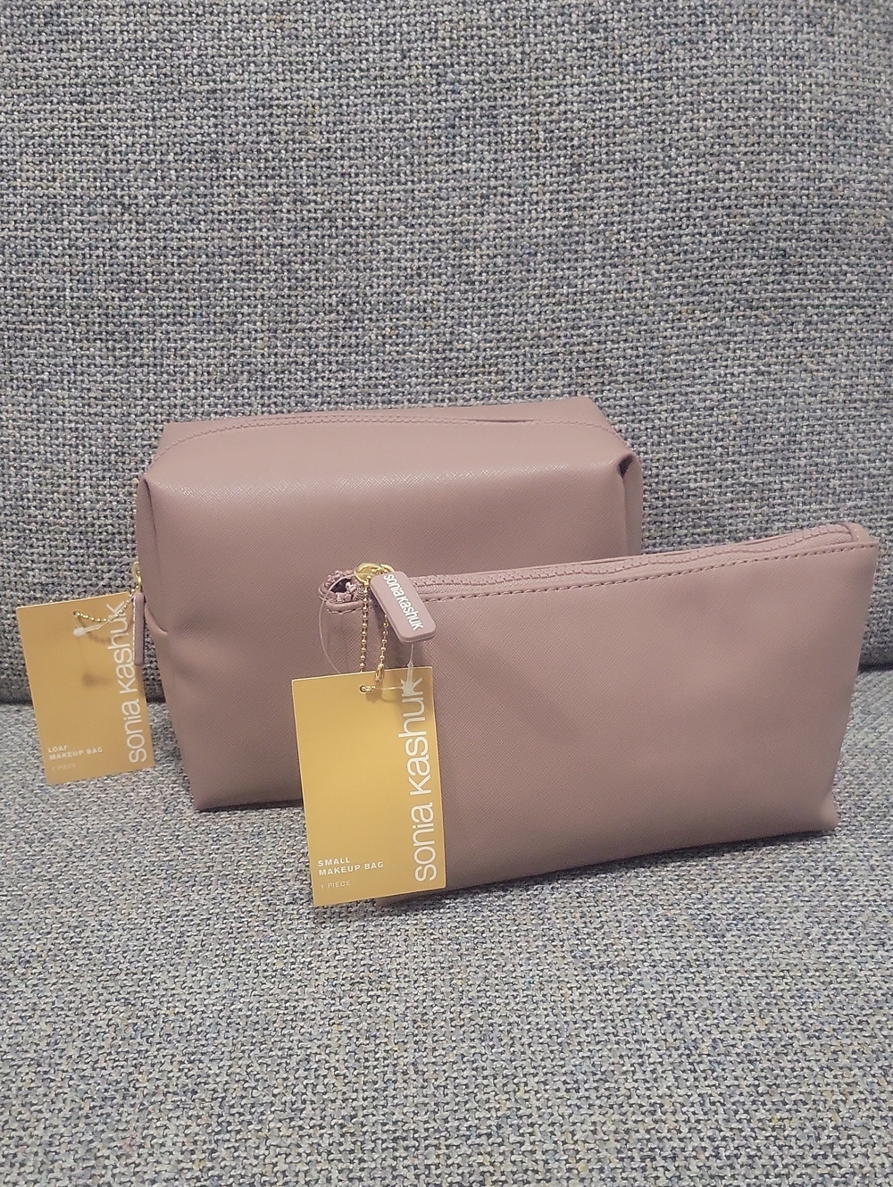 SONIA KASHUK Medium Loaf Makeup and Small Makeup Bag (Set of 2) in Mauve